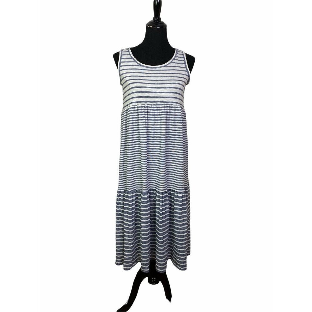 Max Studio Womens Gray White Striped Round Neck Sleeveless Maxi Dress Size XS‎